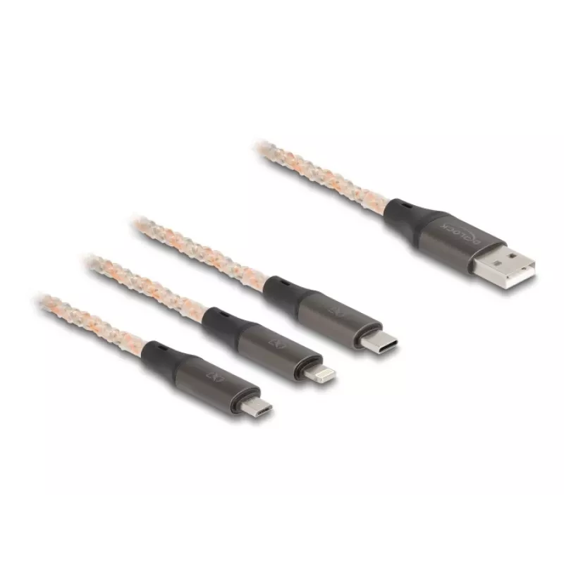 DeLOCK USB kábel 1,2 m USB 2.0 USB A USB C/Micro-USB B/Lightning transparentný