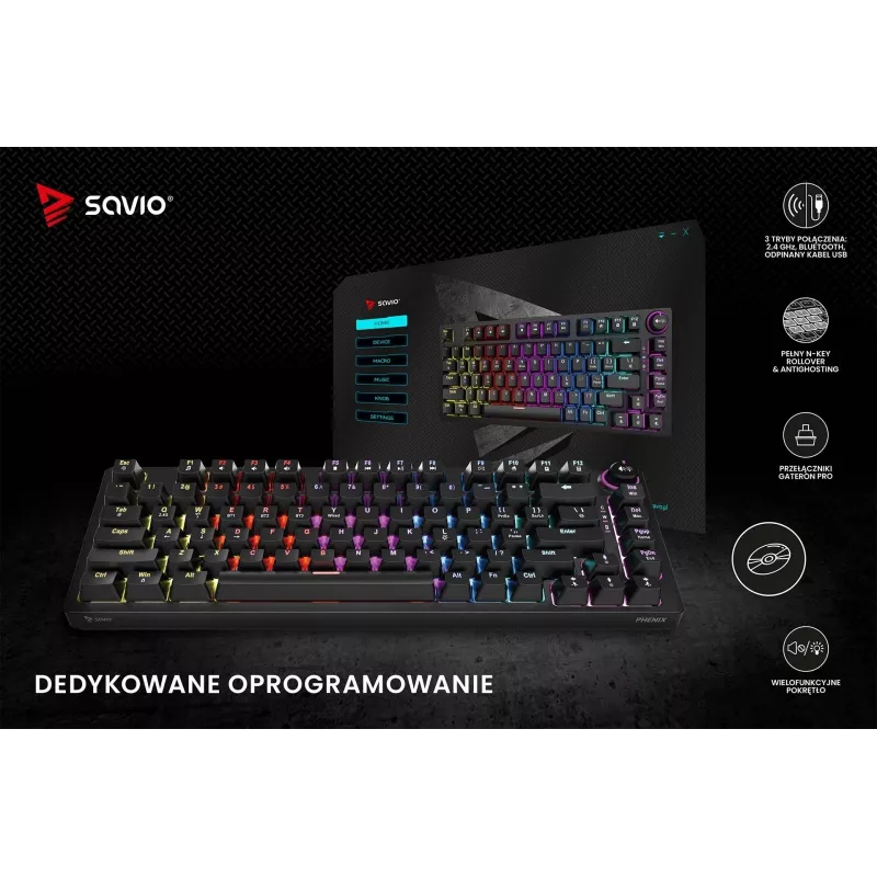 Savio Phenix SAVGK-RED herná klávesnica USB RF Wireless Bluetooth QWERTY
