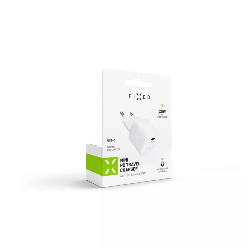 Prenosná USB-C cestovná nabíjačka FIXED FIXC20M-C-WH 20W kompaktný dizajn