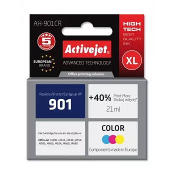 Kompatibilná atramentová kazeta ActiveJet AH-901CR farba (High XL, na báze farbiva, 21 ml, cyan/magenta/žltá)