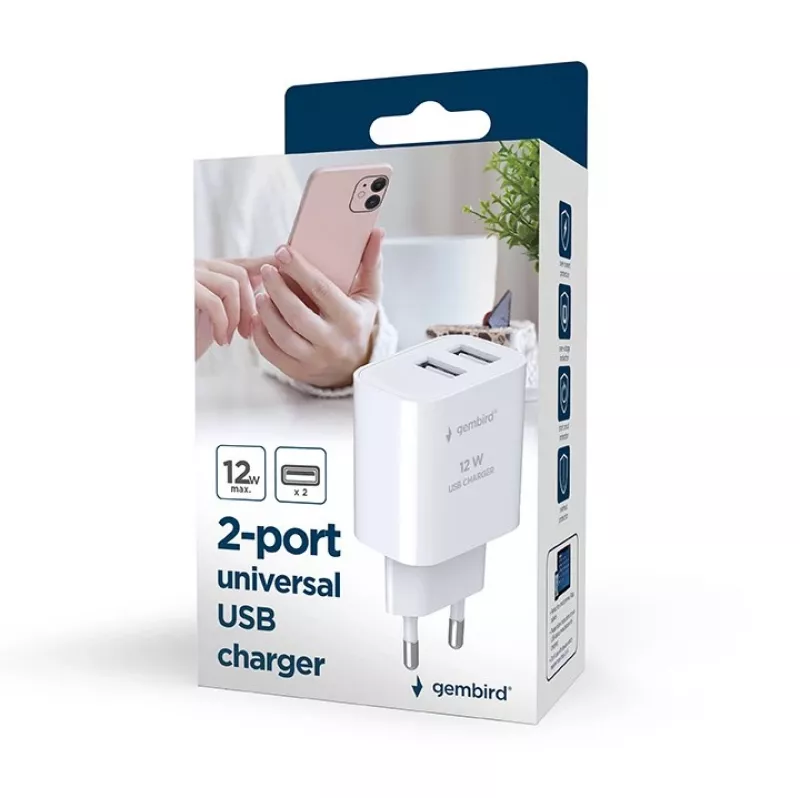 Interiérová nabíjačka Gembird TA-UC-2A12-01-BK 2A 12W USB