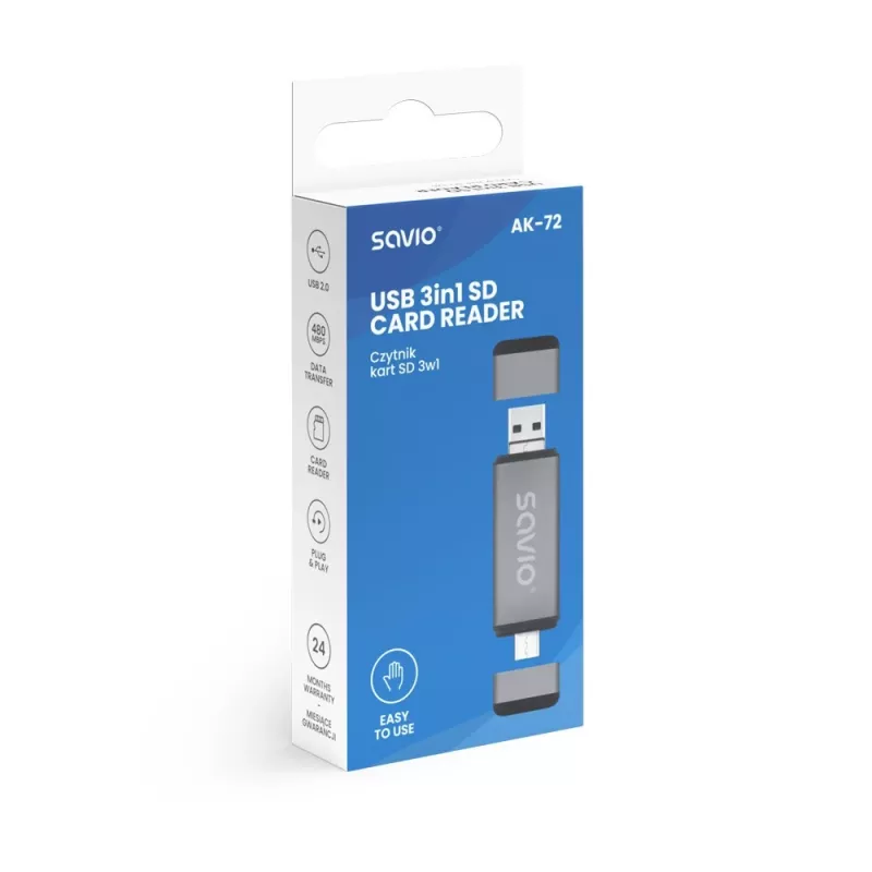 SD-čítacia kariet 3-in-1, USB-C + USB-A 2.0 + Micro-USB