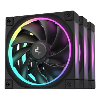 120 mm PC ventilátor DeepCool FL12 3-in-1 čierny, 120×25 mm, 2150 ot/min, Fluid Dynamic Bearing, PWM, 55 CFM, 32 dB, balenie 3 ks