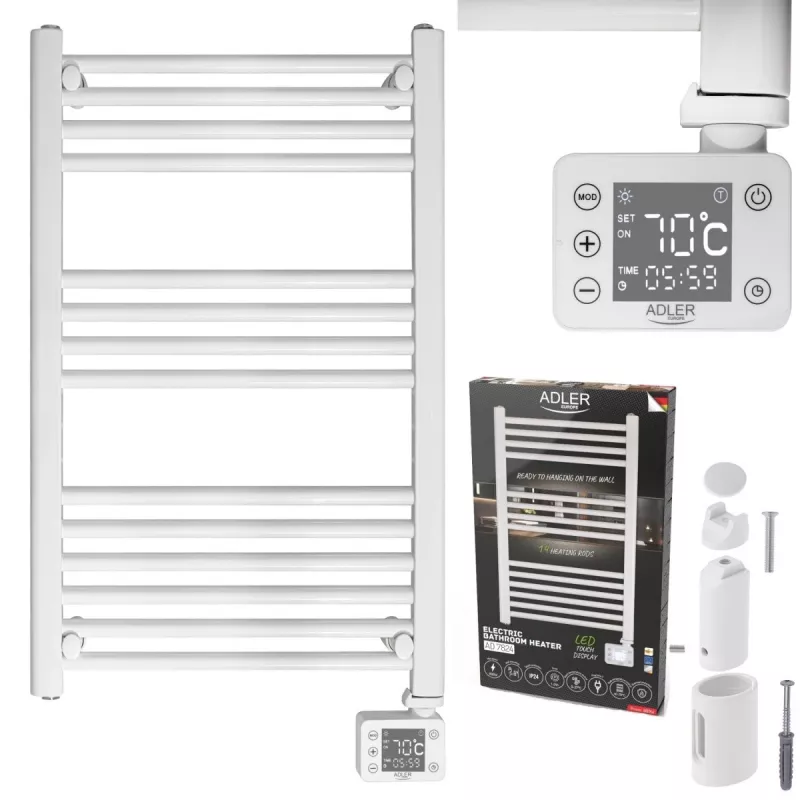 Elektrický kúpeľňový radiátor Adler AD 7824 600 W, biela, IP24, na stenu, 500×900 mm