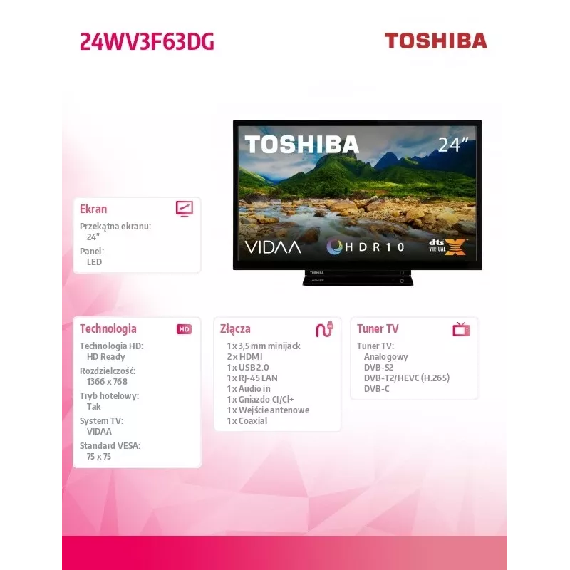 Televízor Toshiba 24WV3F63DG 24 palcov LED displej HD rozlíšenie