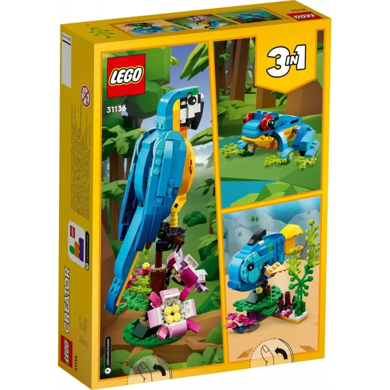 LEGO stavebnica Exotický papagáj 31136 — Creator display model, 253 dielov, 220×120×110 mm