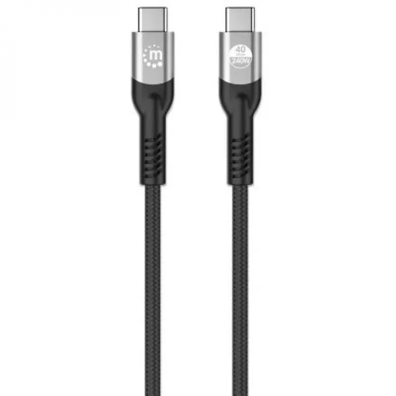 Manhattan Fast USB-C na USB-C kábel (240 W), 1 m, 240-W nabíjanie notebooku + vysokorýchlostné dáta a video, kompatibilný so všetkými notebookmi (vyžaduje sa dodatočný USB-C-240-W napájací zdroj), ultrarýchly prenos 40 Gbit/s, čierny, 3 roky záruka