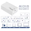 Akyga AK-CH-25 GaN stolná USB nabíjačka 140 W, 3 x USB-C PD + USB-A, biela