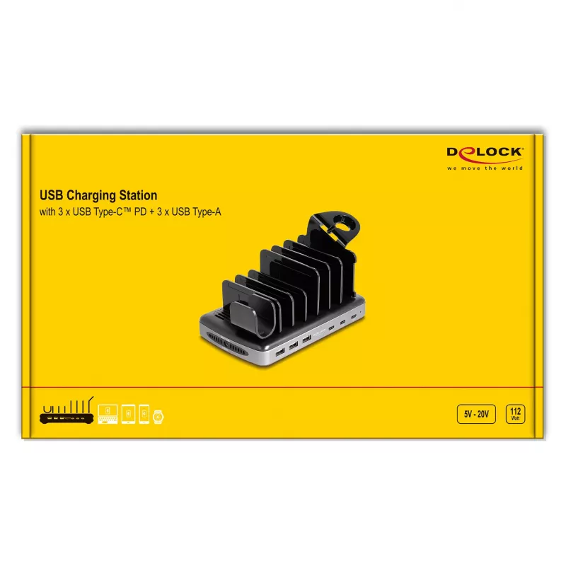 DeLOCK USB nabíjacia stanica 3 x USB Type-C PD 3 x USB Type-A 112 W