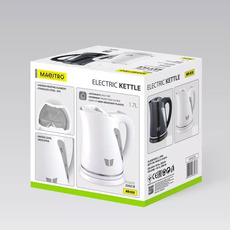 Elektrická rýchlovarná kanvica Maestro MR-038-WHITE, 1,7 L, 2000 W, bezšnúrová, automatické vypnutie