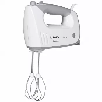 Ručný mixér Bosch MFQ36480 – 450 W, 5-rýchlostný s turbom, sivá/biela, metly a háky na cesto