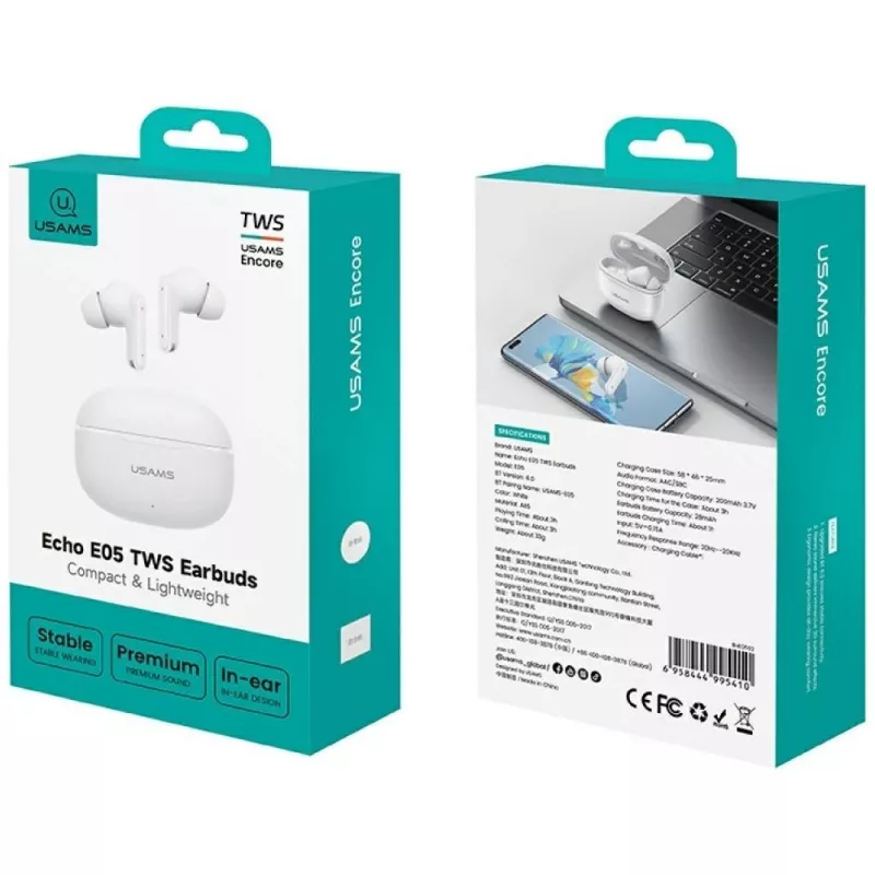 Bluetooth slúchadlá 6.0 E05 TWS biele