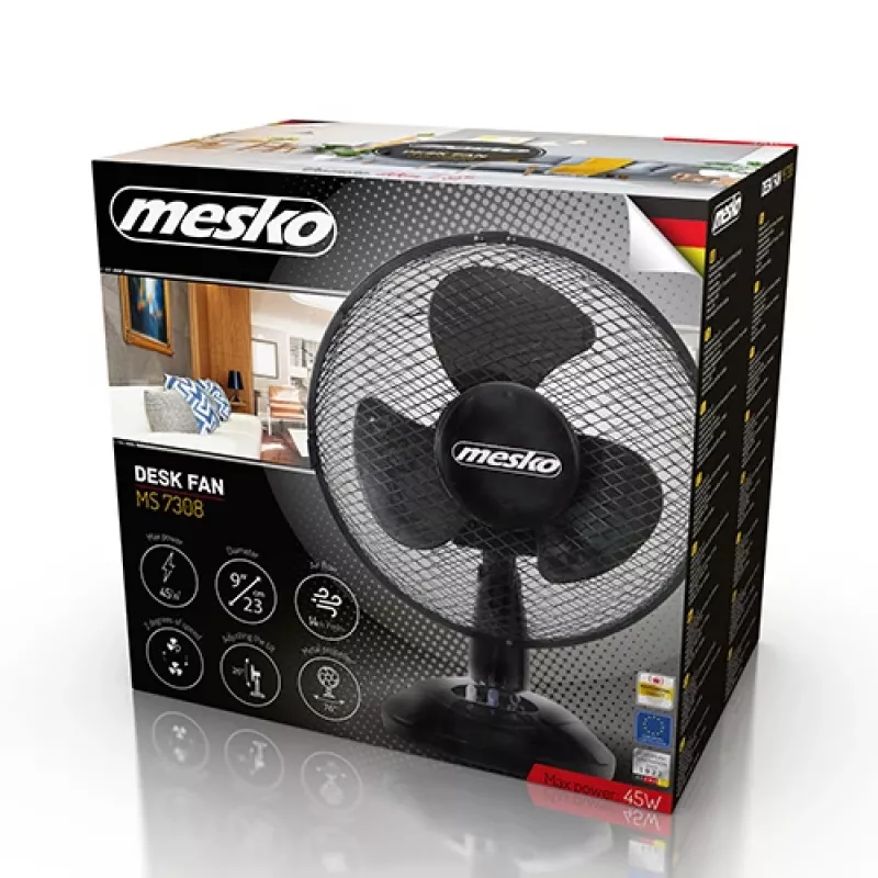 Mesko | ventilátor | MS 7308 | stolný ventilátor | čierny | priemer 23 cm | počet rýchlostí 2 | oscilácia | 30 W | Nie