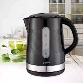 Kanvica Maestro 1,7 L 2200 W čierna — plastové puzdro, tlačidlové veko, ergonomická rukoväť