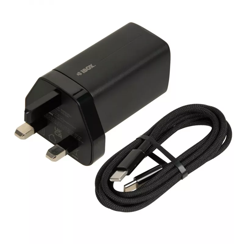 iBOX C-65 čierny, univerzálna GaN 65 W nabíjačka s UK konektorom