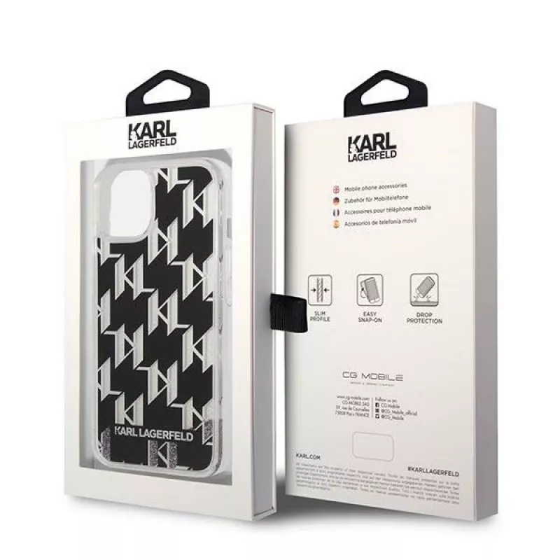 Karl Lagerfeld KLHCP14MLMNMK iPhone 14 Plus 6.7 tvrdý obal čierny / čierny Liquid Glitter Monogram