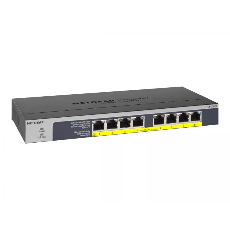 NETGEAR GS108PP Unmanaged Gigabit Ethernet (10/100/1000) Power over Ethernet (PoE) čierna