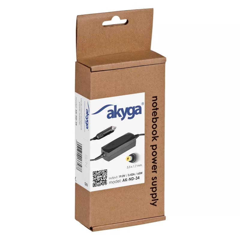 Akyga AK-ND-34 auto notebookový napájací zdroj pre Acer, 65 W, 19 V / 3,42 A, 5,5 x 1,7 mm, 12 V vstup