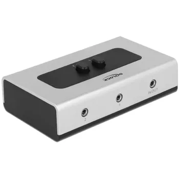 Audio jack prepínač 3,5 mm 2 porty manuálny obojsmerný, prepínač sivý/čierny