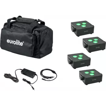 Sada plochých LED svetiel EUROLITE 4x AKKU IP 3 — 4 ploché svetlá na batérie, nabíjateľné