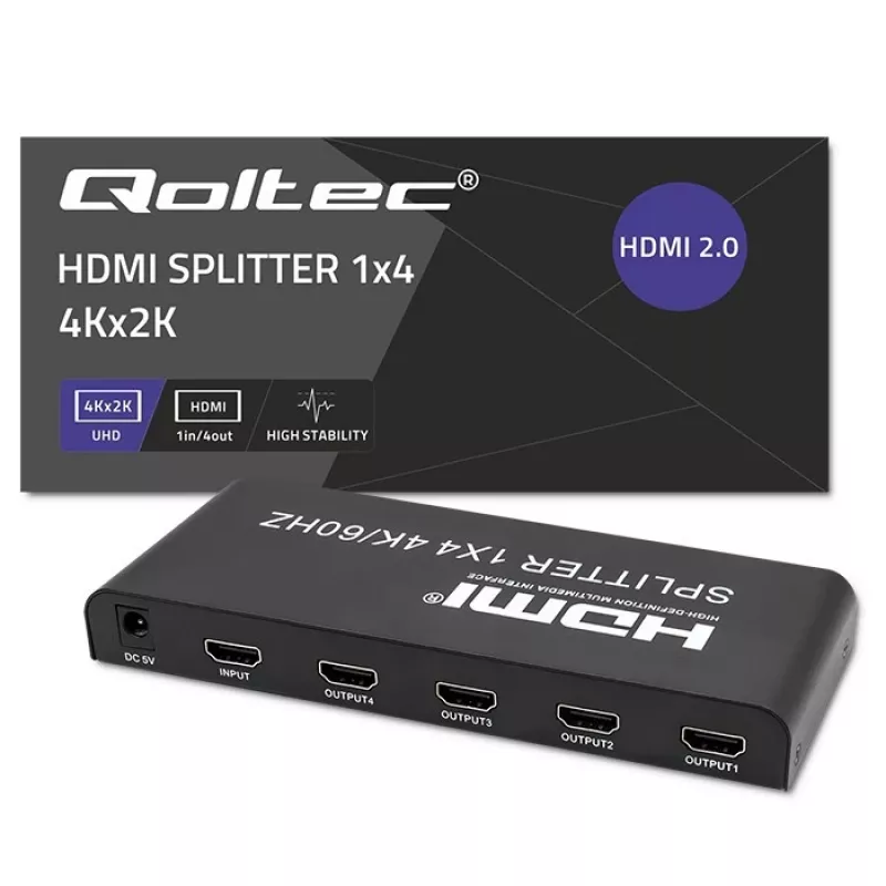 Qoltec 51799 Aktívny HDMI splitter 4 x HDMI 4K x 2K | 6 Gb/s | 60 Hz