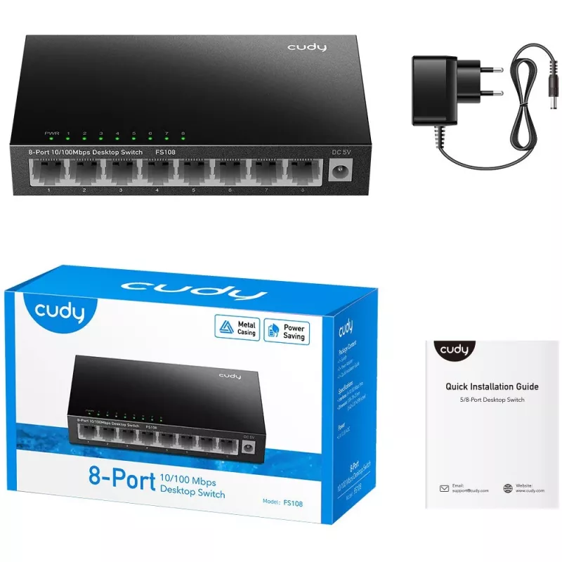 Neřízený switch Cudy FS108 8 portov Fast Ethernet 10/100 čierny