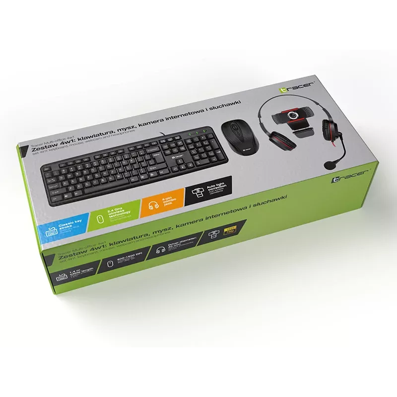 Tracer 4in1 Multi Office Set 46695: USB klávesnica, bezdrôtová myš, webkamera, slúchadlá