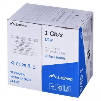 Sieťový kábel LANBERG LCU6-10CC-0305-BK U/UTP Cat6 305 m, 23 AWG, CCA, 250 MHz, čierny