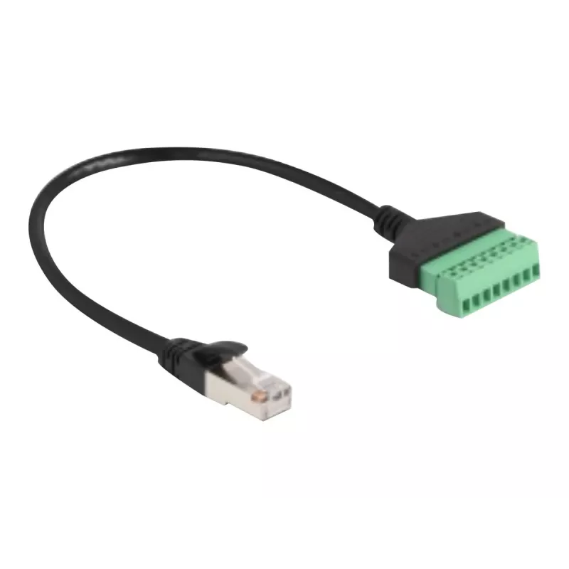 DeLOCK RJ45 kábel Cat.6 konektor samec na adaptér so svorkovnicou 30 cm čierny zelený
