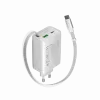 CANYON nabíjačka OnCharge 65RC s integrovaným USB-C káblom 65W, 1x PD, 1x QC, EU zástrčka, biela
