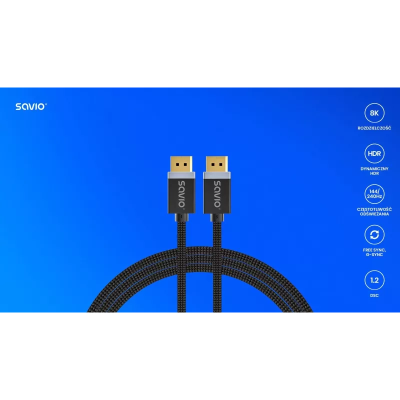 SAVIO DISPLAYPORT (M) - DISPLAYPORT (M) KÁBEL, V1.4, 3 m, CL-176