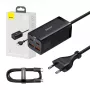 Baseus GaN3 Pro CCGP000101 stolová nabíjačka 100 W, 2x USB-C + 2x USB-A, PD 3.0, QC 4.0+, kábel 1,5 m, čierna
