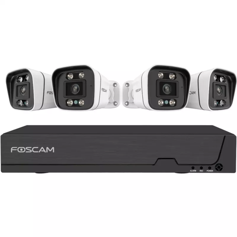 Foscam FNA108E-B4-2T videonadstavbový systém biely 4x 4K PoE bullet kamera, 1x 8-kanálový NVR