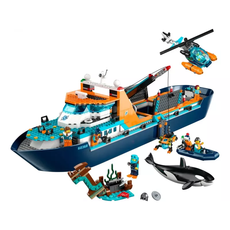 Stavebnica LEGO City Arktická expedičná loď 60368 — 815 dielov, 7+ rokov, obsahuje 4 minifigúrky