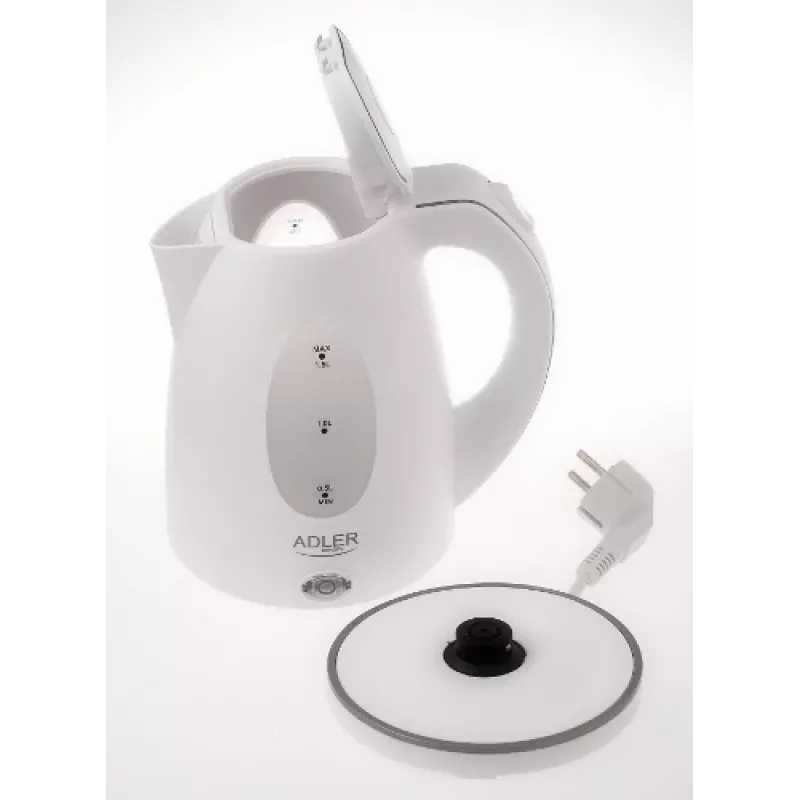 Adler | kanvica | AD 1207 | štandardná | 2000 W | 1,5 L | plast | 360° otočná základňa | biela