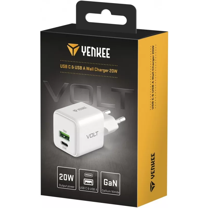 USB-C/A sieťová nabíjačka YENKEE YAC G38 20W 3A Power Delivery (USB-C a USB-A)