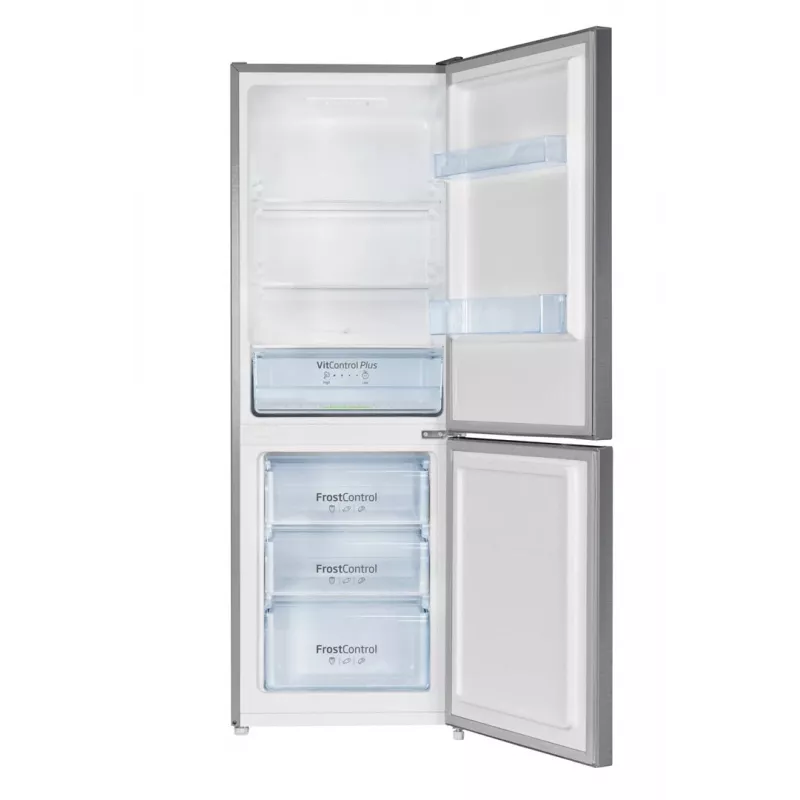 Amica FK2425.4UNTX(E) voľne stojaca chladnička s mrazničkou dole, 153 l chladnička + 74 l mraznička, FrostControl, energetická trieda E, strieborná