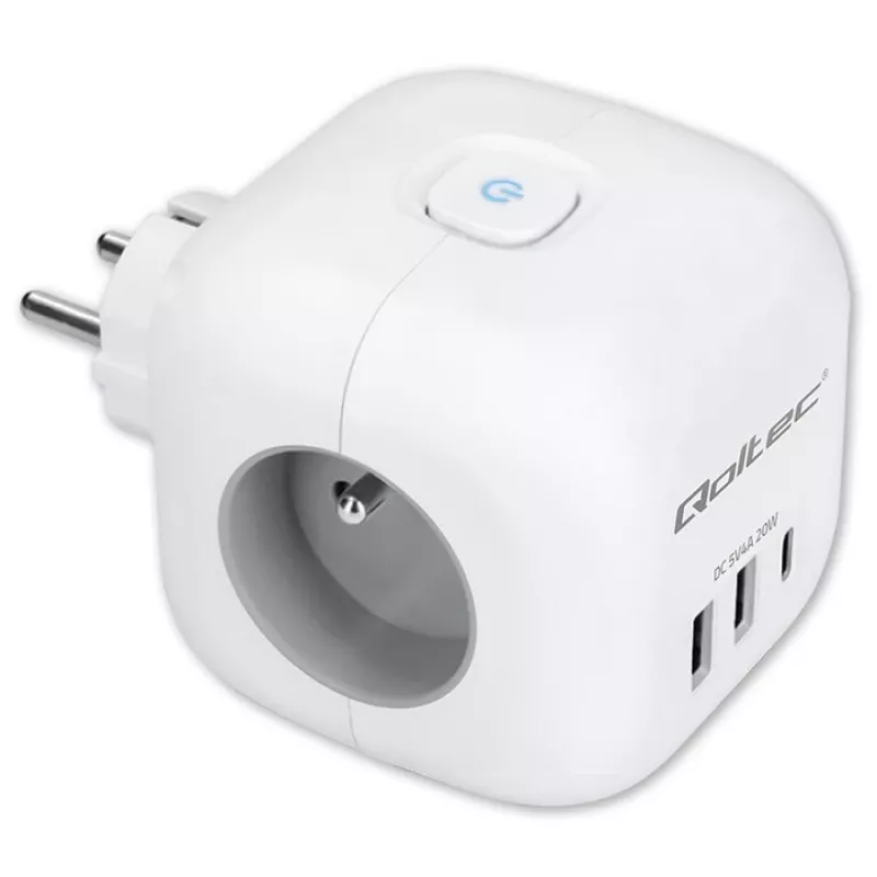 Predlžovacia zásuvka QOLTEC 52548 s 3× AC zásuvkami a USB portom