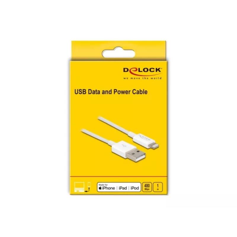 USB dátový a nabíjací kábel DeLOCK 83000 pre iPhone iPad iPod biely 1 m