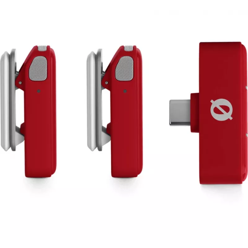 Bezdrôtový mikrofón Rode Wireless Micro — kompaktný klip-on vysielač a prijímač, červený
