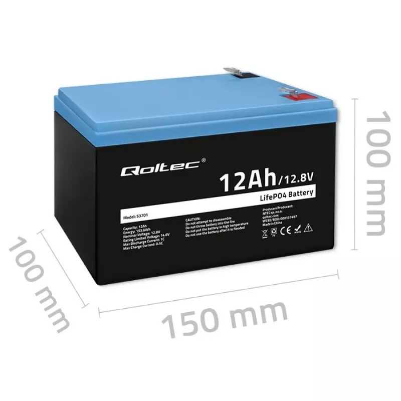 Qoltec LiFePO4 lithium-železofosfátová batéria 12,8 V 12 Ah 153,6 Wh s BMS