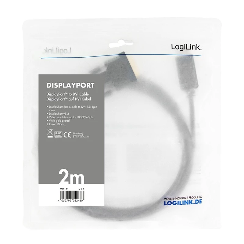 Adaptér video kábla LogiLink CV0131 2 m DisplayPort DVI čierny