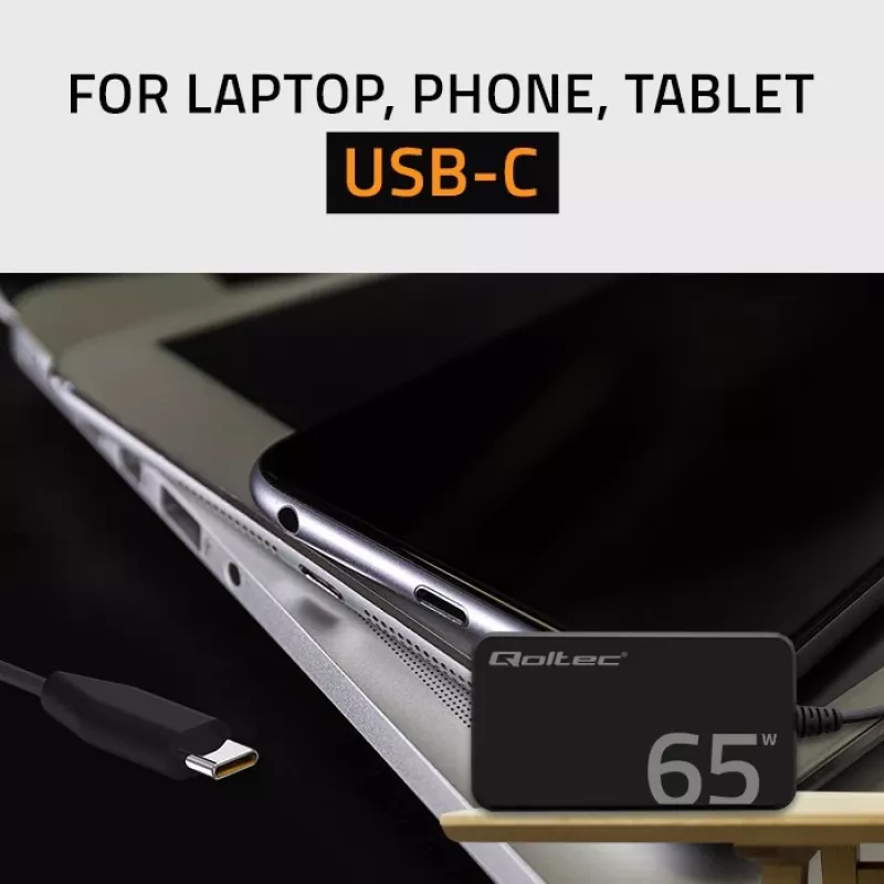 QOLTEC nabíjačka 65W GaN Super Fast štíhla PD 5-20V 3,25A USB-C
