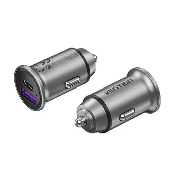 Vention dvojportová USB A+A (30+30) auto nabíjačka sivá mini štýl hliníková zliatina typ