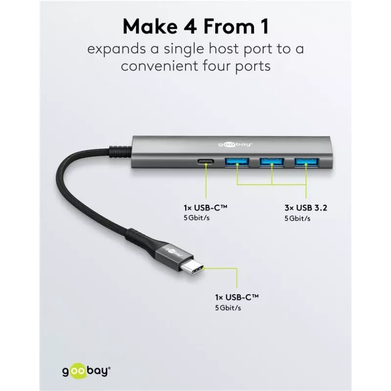 Goobay Slim 4-portový USB hub USB-C na/USB-A 5 Gbit/s - -Plug> 1x (76562)
