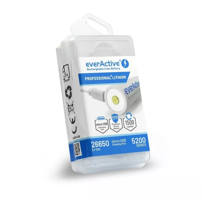 Nabíjateľná batéria everActive EV26650-52M 3,7V 5200mAh s Micro-USB nabíjaním