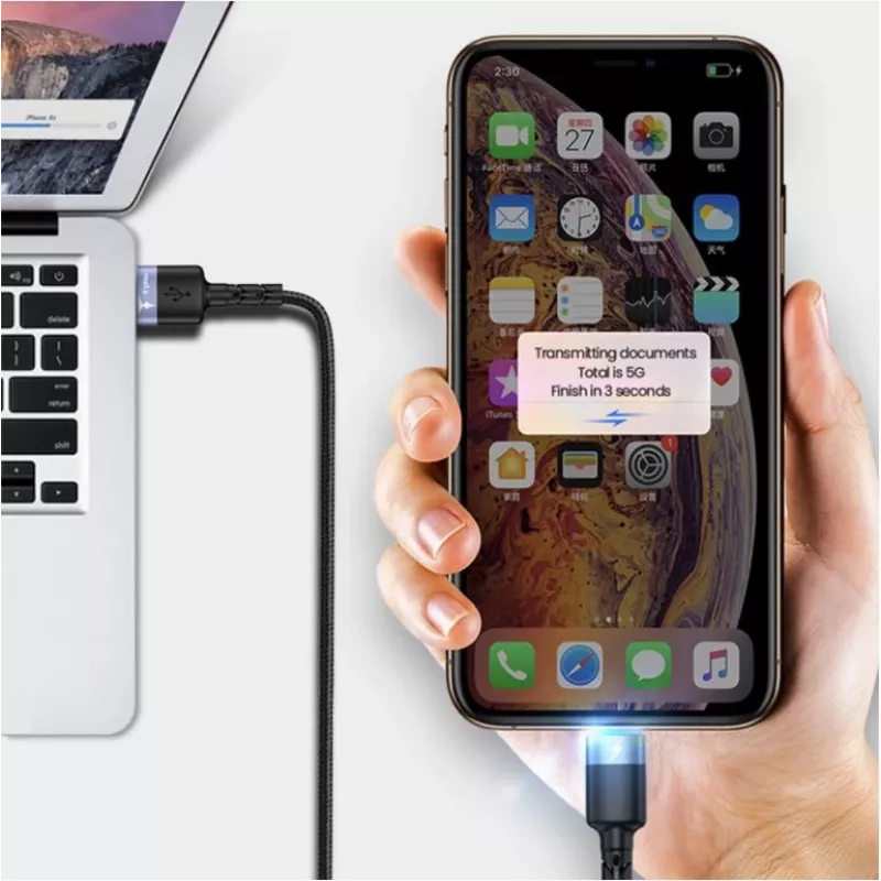USB na Lightning dátový kábel Tellur 1,2 m nylonový pletený čierny
