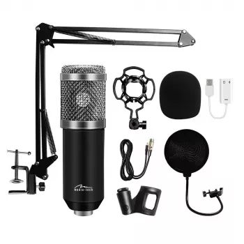 PC mikrofón MEDIA-TECH MT397S — káblový, vstup XLR, 20–20000 Hz, 150 Ω, -32 dB, 2,4 m kábel, stojan na stôl, čierny