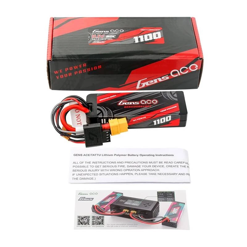 Lipo Gens ace G-Tech 1100mAh 11.1V 3S1P 60C GRP-76 Hardcase batéria s XT60 konektorom