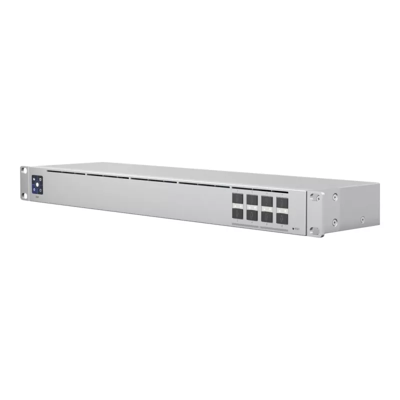 Spravovaný L2 sieťový switch UBIQUITI USW-Aggregation — 8 SFP+ slotov, podpora 10G, bez ventilátora, 1U rack, strieborná